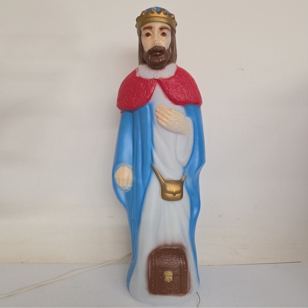 VTG 22" Empire Christmas Nativity Standing Blue/Red Wiseman Tabletop Blow Mold